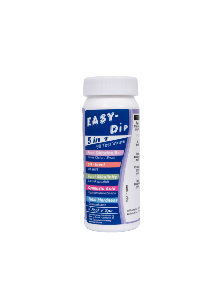 Vandens testavimo juostelės Easy-Dip 5 in 1, PH/CL/BR/Stabilizatorius/Šarmingumui/Kietumui tirti