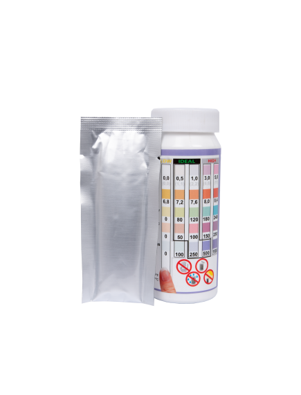 Vandens testavimo juostelės Easy-Dip 5 in 1, PH/CL/BR/Stabilizatorius/Šarmingumui/Kietumui tirti