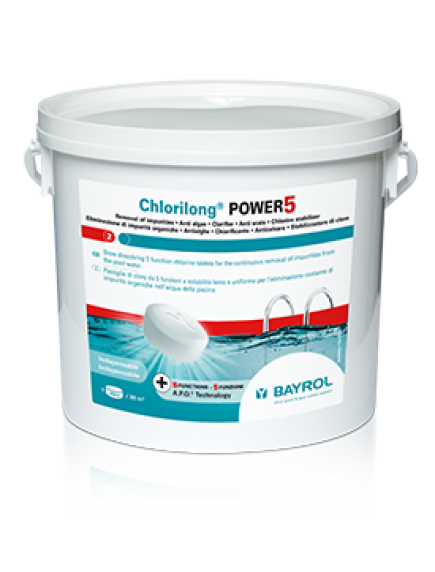 Lėto tirpimo  daugiafunkcinės chloro tabletės Chlorilong Power 5, 5kg