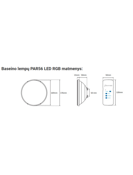 LED lemputė RGB 23W/12V, su 4 m. kabeliu