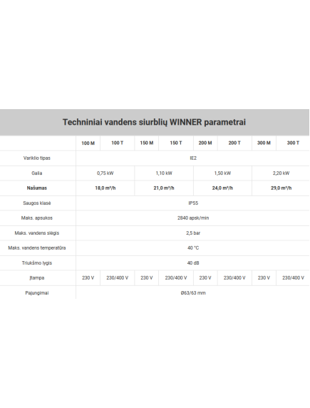Cirkuliacinis vandens siurblys WINNER 300T 29 m3/h  